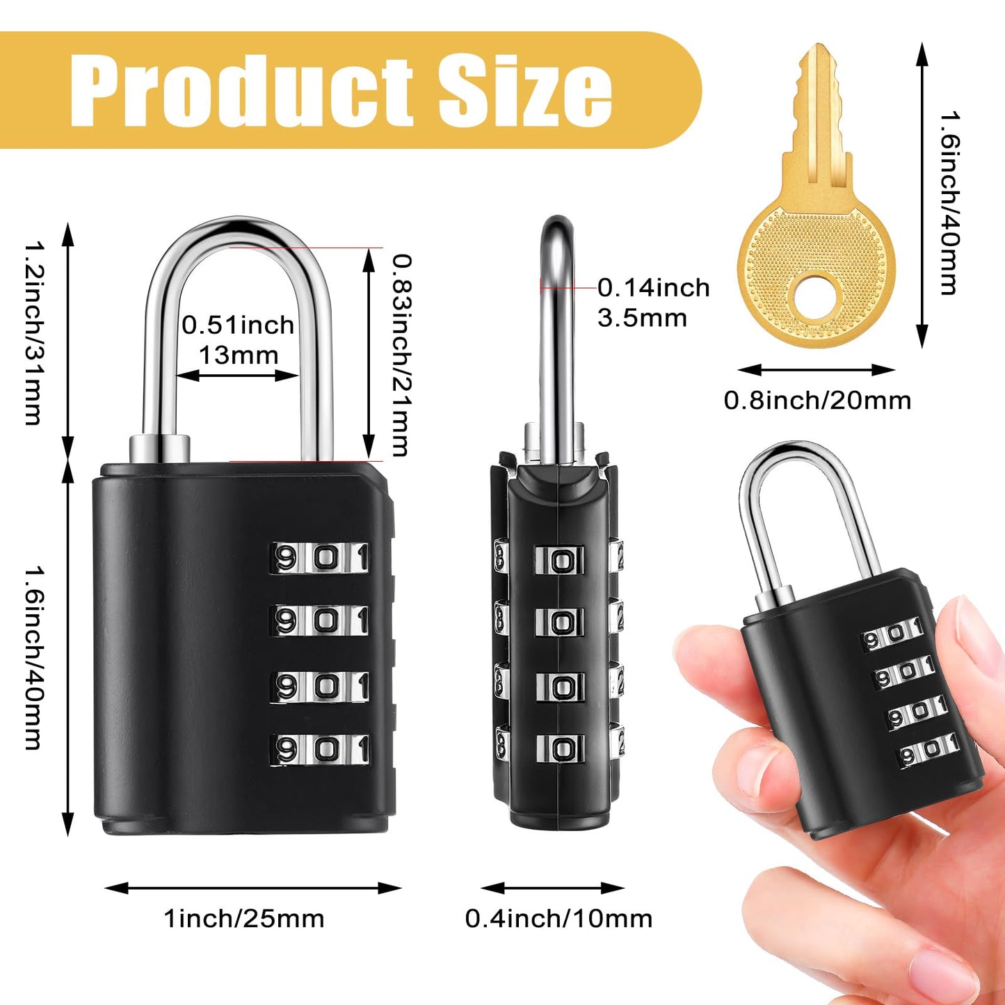 Kenning Combination Padlock 4 Digit Combination Lock with Keys Locker Resetable Security Outdoor Waterproof Lock for School Sports Gym Locker Employee Fence Case (Black Silver,30 Pcs)