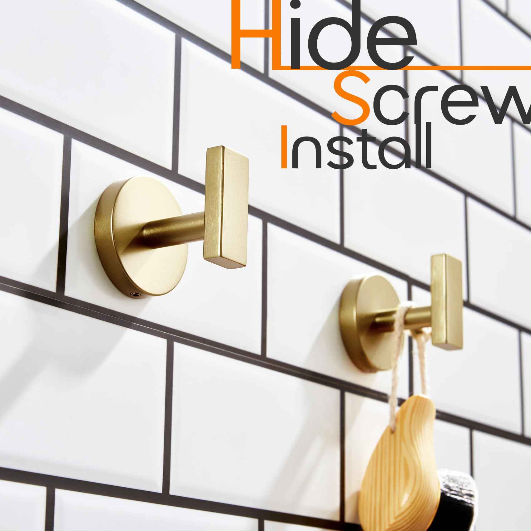 AONEON Robe Hook Bath Towel Hooks Stainless Steel Wall Hooks for Bathroom Kitchen Closet Garage Door Hanger Brushed Gold 2 Pack, AN1001GD-P2