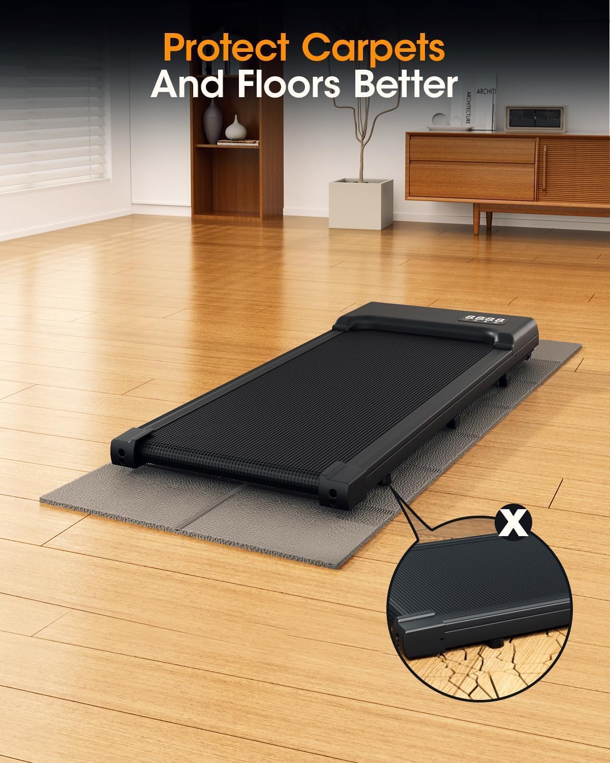 Regine Switzerland Treadmill Mat - Non-Slip Exercise Equipment Pad for Carpet & Hardwood Floors | 68x24, 1/4" Thick, Grey
