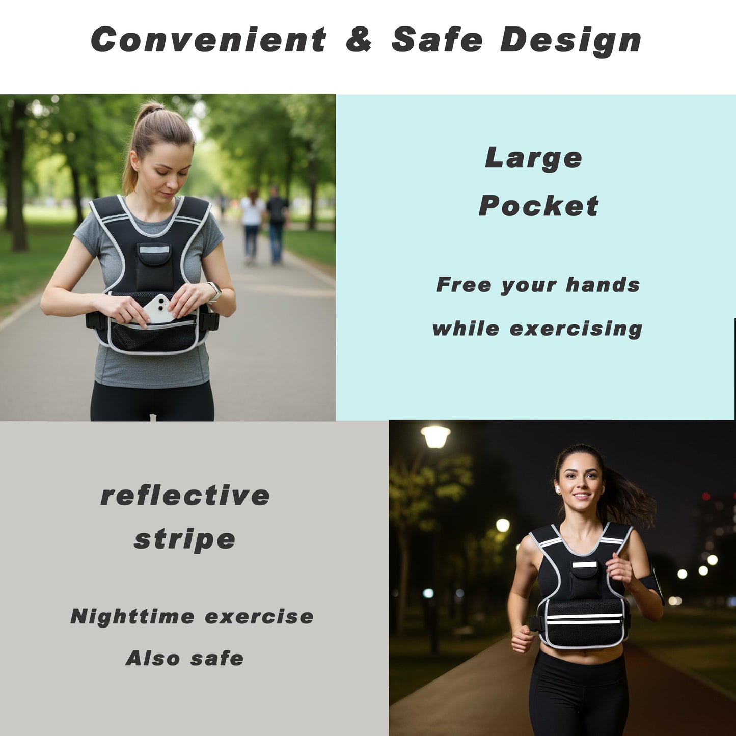 ROURANB Adjustable Weighted Vest Women men for walking, Workouts, Running, Strength Training, 0-10lb/0-18lb Washable Weight Vest with Reflective Stripe, Storage Pocket and Thickened Shoulder Pads (0-18LB)