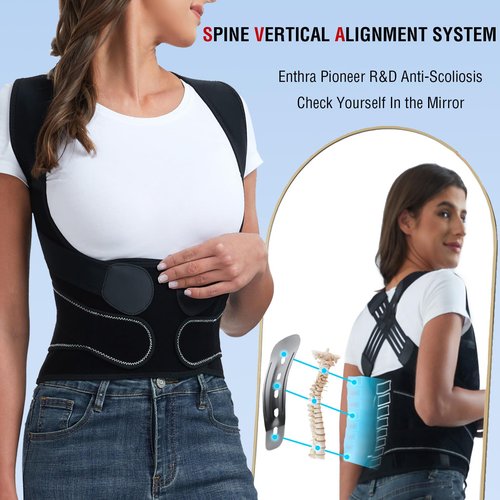 Enthra Back Brace Posture Corrector for Women and Men with Spine Vertical Alignment System, Lower Back Pain Relief, Back Straighter Instant Posture Corrector - Scoliosis