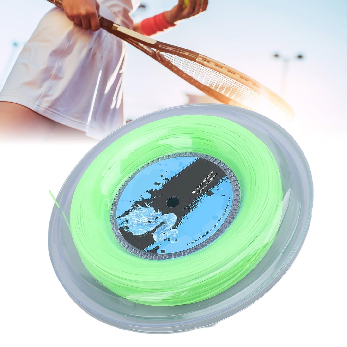 Yunir Tennis String Reel, 200m Polyester Tennis Racket String with 1.3mm String Diameter, Vibrant Fluorescent Green, for Tennis Training