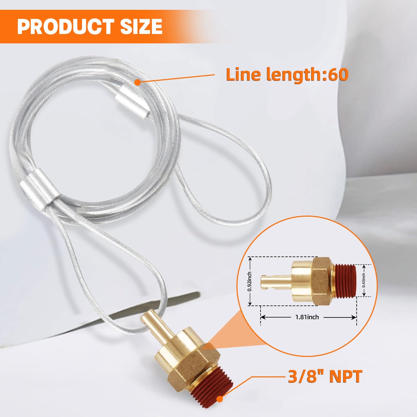 HASAOMOI 2 Pack of 3/8" NPT Air Tank Drain Valve with 60" Cable,For Air Compressor Drain Valve Cable, Semi Truck Trailer