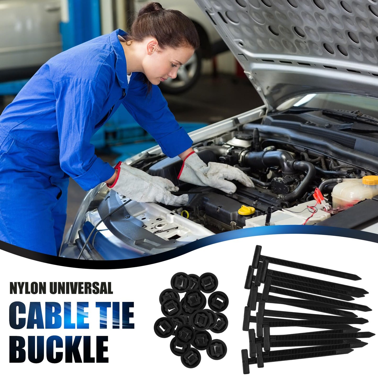 150Pcs Nylon Universal Cable tie Buckle for Car Repairs, Universal Cable Tie Buckles, Automotive Trim Clips - Heavy Duty Black Plastic Rivets, Bumper & Fender Retainer Clips for Auto Body Parts