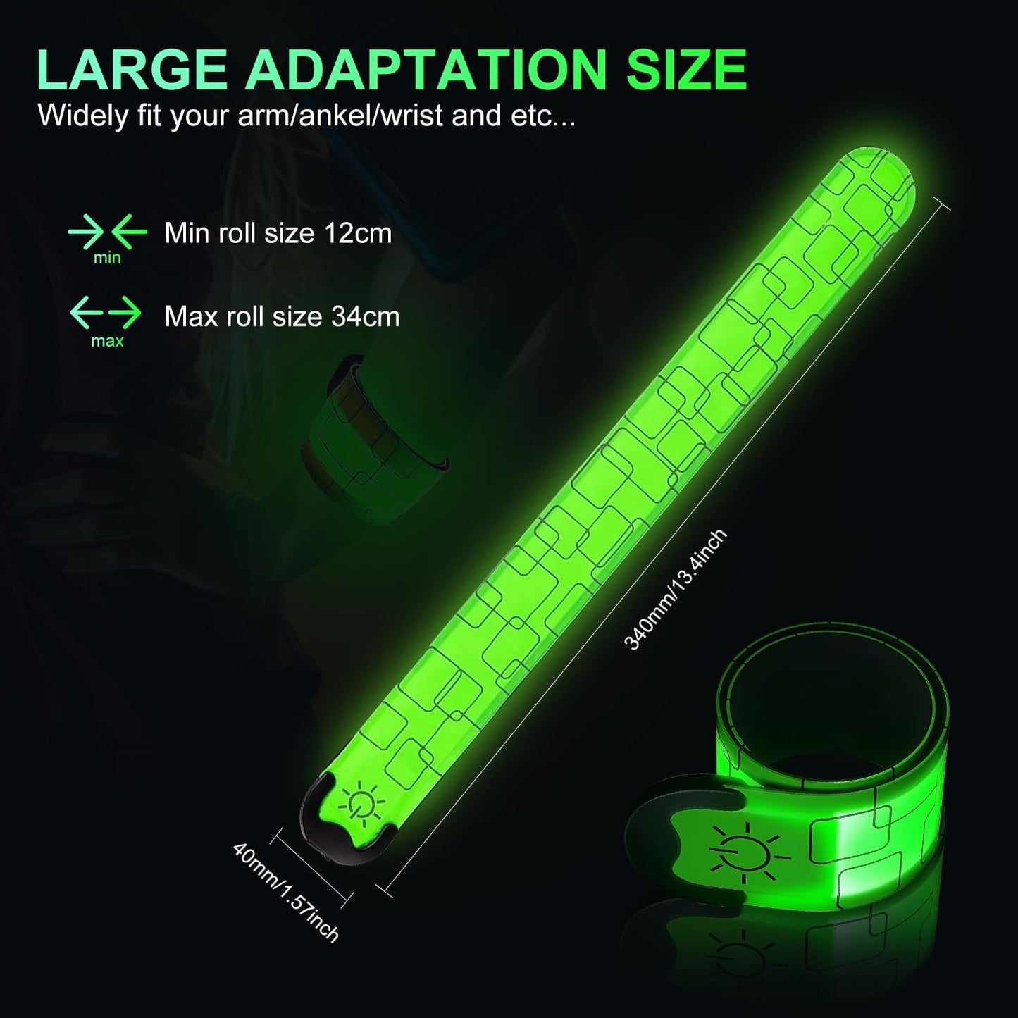 YHGSEE LED Armbands for Running, 2 Pack USB Rechargeable Reflective LED Night Saftey Bracelet Flashing LED Sports Wristband, 4 Modes Light Up Band for Cycling/Jogging/Walking/Camping (Green)