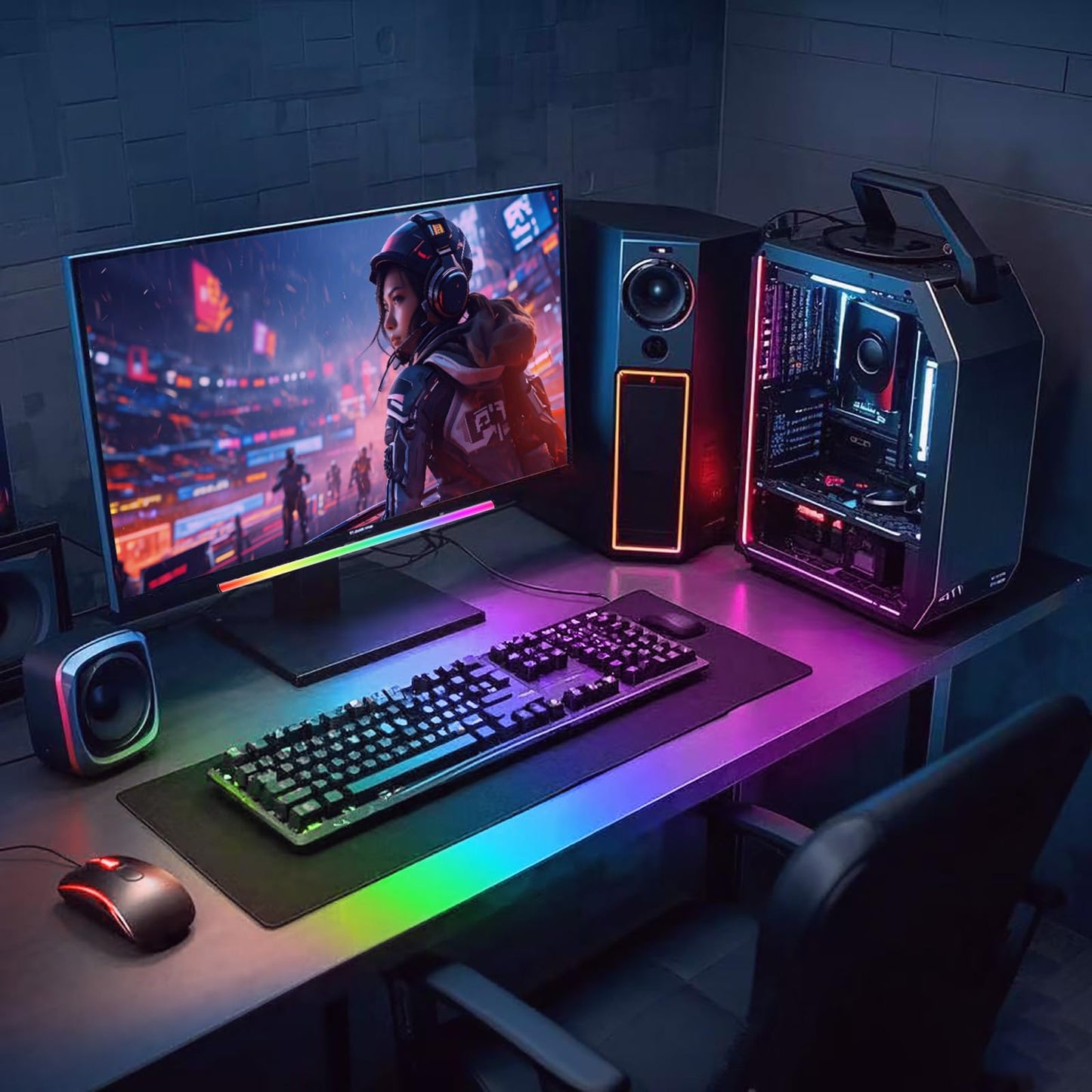 Generic RGB LED Monitor Light Bar, USB Powered, RGB Mode Change Controller, Gaming Atmosphere Light, Under The Table, Computer Accessories, Room, Hand Display