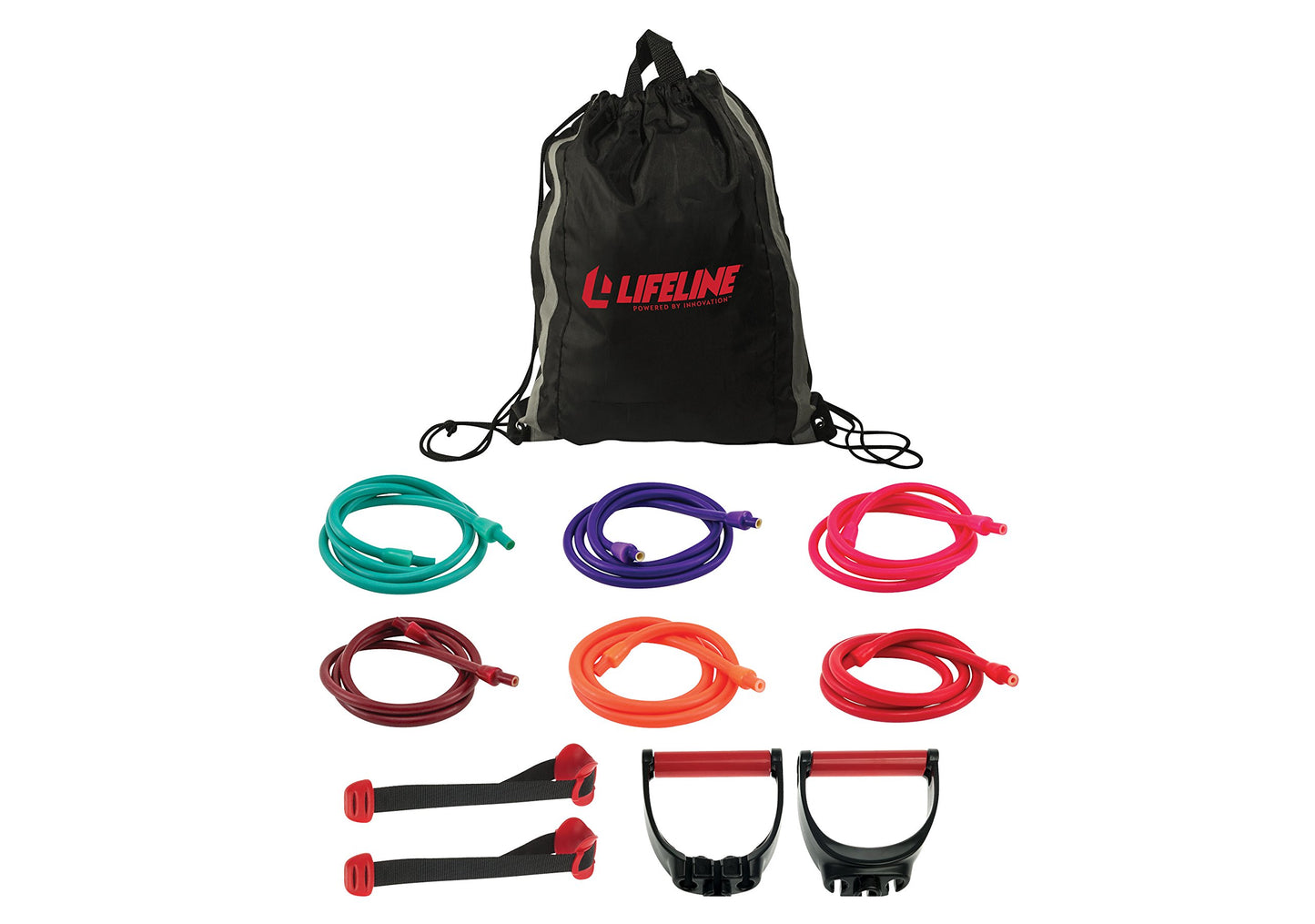 Lifeline Resistance Trainer Kit with 10lb to 100lb Adjustable Resistance Level Bands for More Workout Options Includes Triple Grip Handles, Door Anchor, 5ft Exercise Tubes and Carry Bag, pro