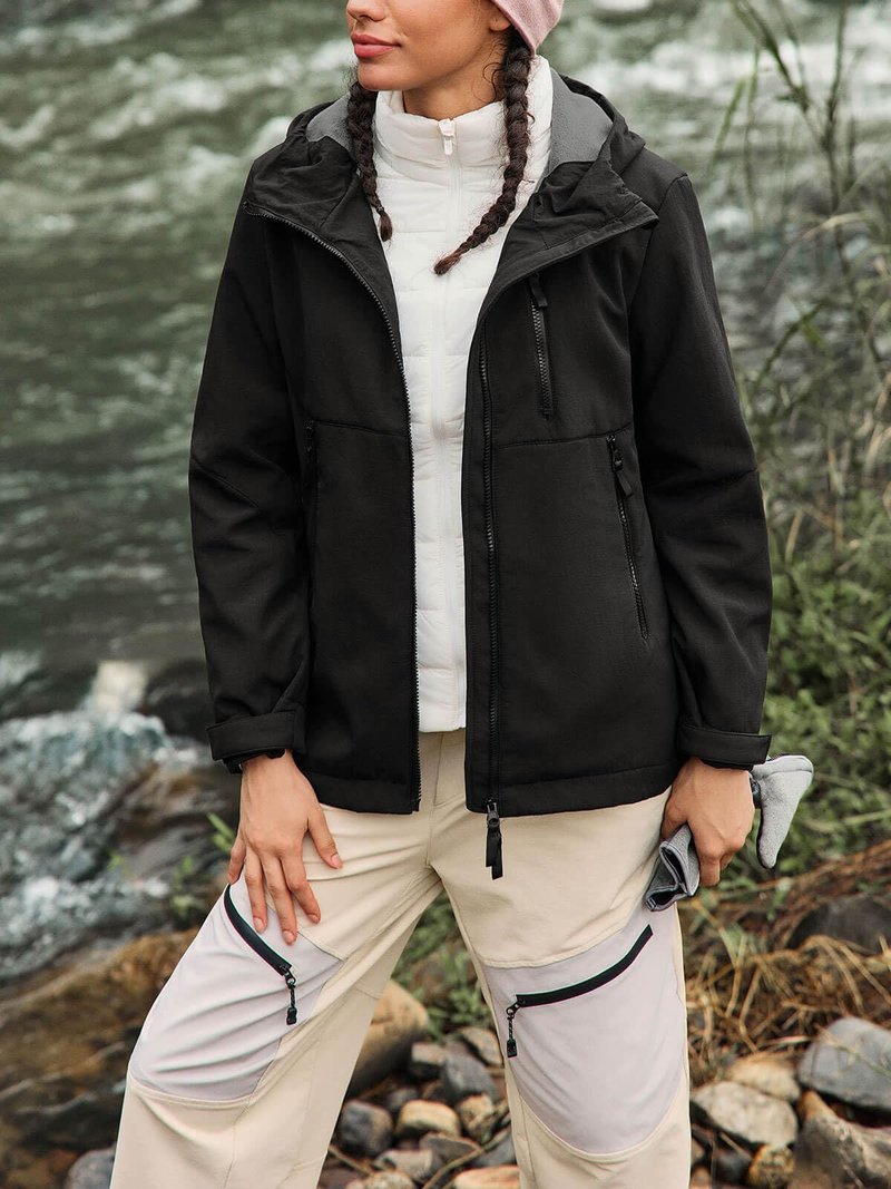 Yousify Womens Fleece Lined Rain Jacket Waterproof Lightweight Fall Winter Windbreaker Hooded Softshell Jackets