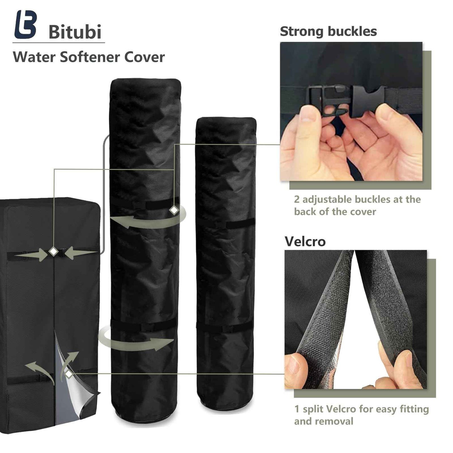 Bitubi Water Softener System Cover Outdoor for PRO+AQUA Water Softener System, 2Pcs Softener Tank/Filter Cover + 1Pcs Brine Tank Cover, All Weather Protection, Black