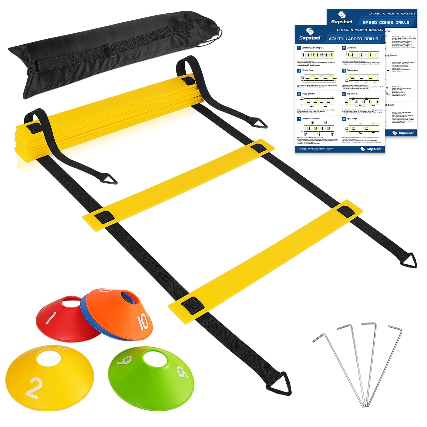 sapsisel Soccer Training Equipment,Agility Training Equipment Set, Speed Football Training Equipment with 20ft Agility Ladder, 10 Soccer Cones