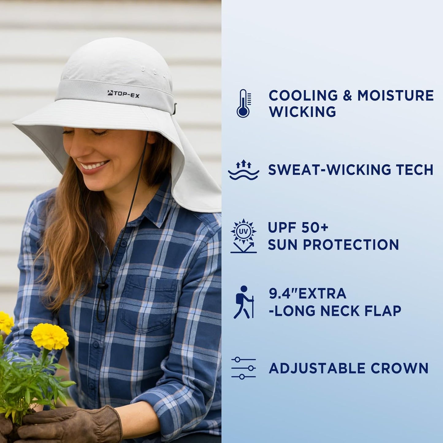 TOP-EX Cooling Sun Hat - UPF 50+ Wide Brim with Neck Flap for Hiking, Fishing & Comfort