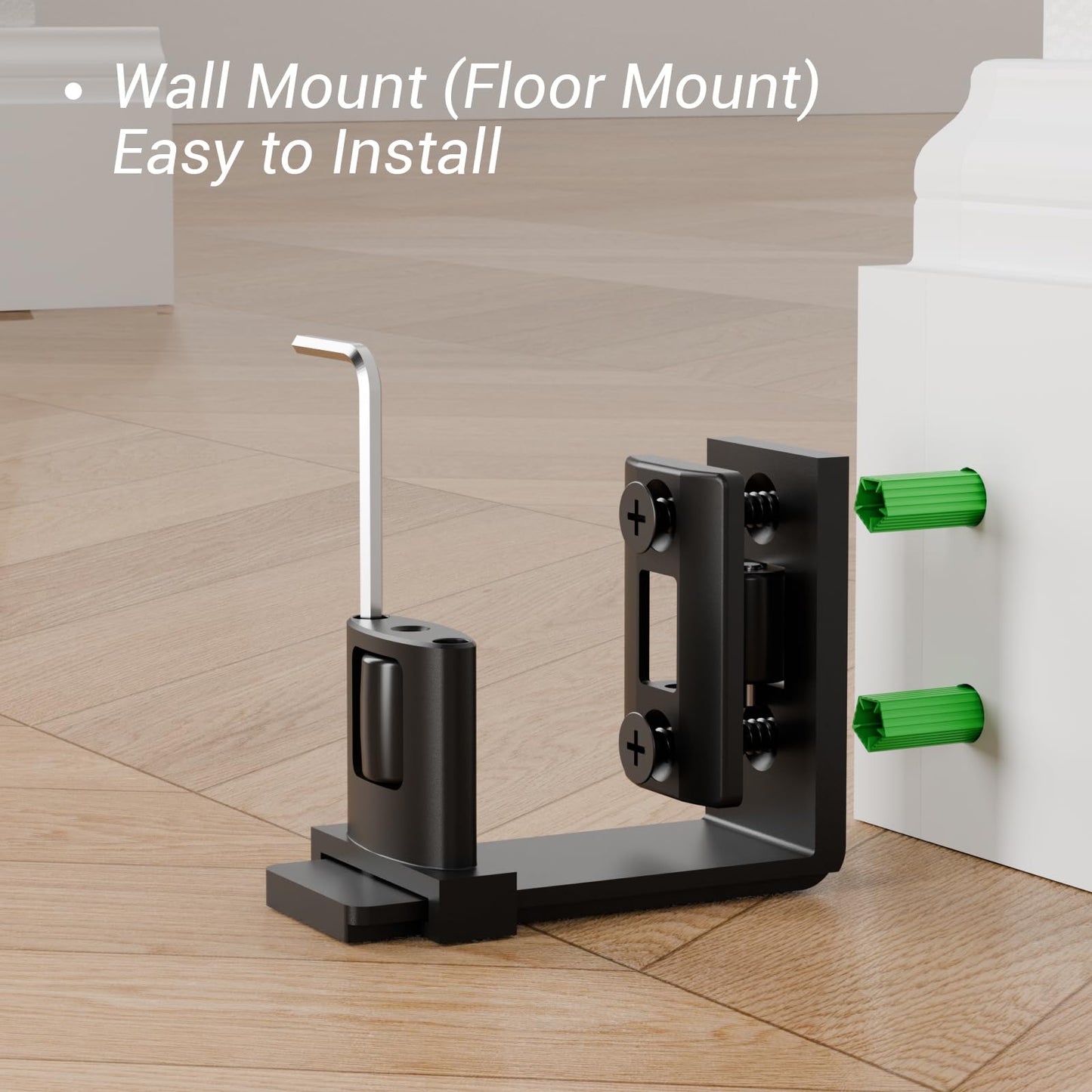 CCJH Sliding Barn Door Bottom Floor Guide, Adjustable Roller U Shape Flexible Flush Design, Wall Mounted, Black (Wall Mount Shape -A)