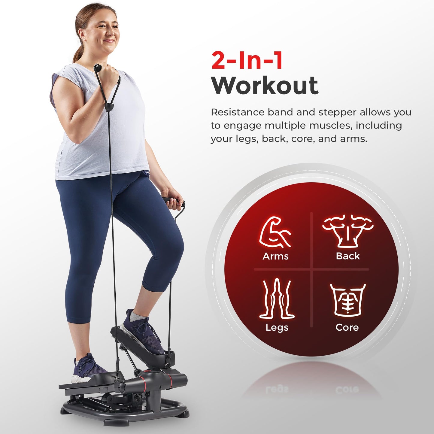 Sunny Health & Fitness Smart Power Stepper with Resistance Bands for Cardio