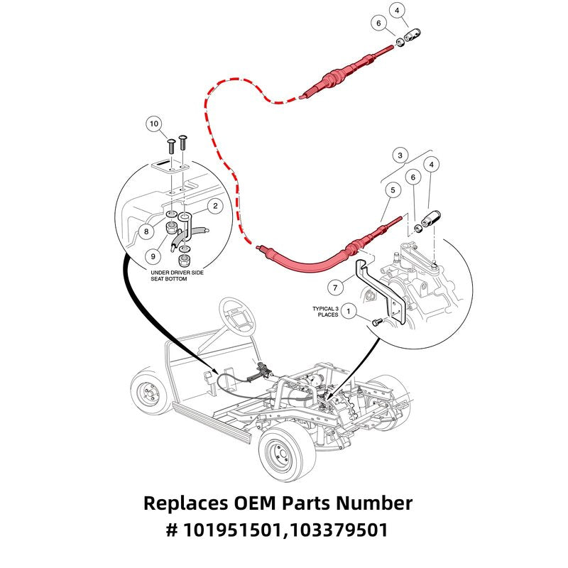 Roykaw Golf Cart Transmission Shift Cable Forward/Reverse Cable Replacement for Club Car DS Gas Vehicles (1998-2003), OEM# 101951401, 101951501, 103379501