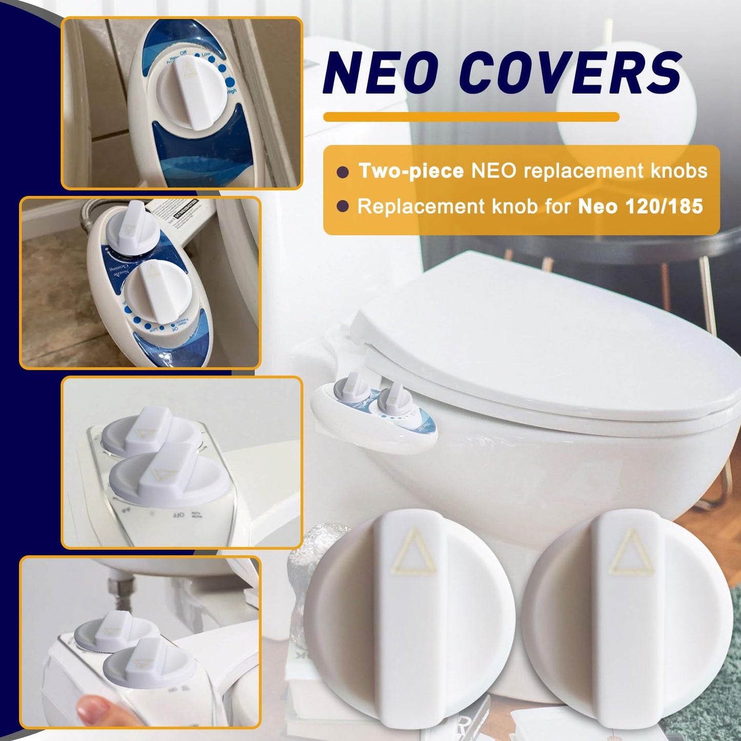 2-Pack Replacement Knob for Luxe Bidet Neo 120 & 185, Knob Accessories for Luxe Bidet Neo 120 & 185 (White)