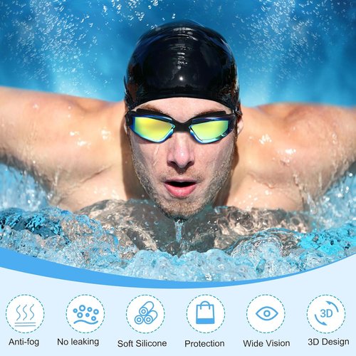 Flutesan Swim Goggles for Adults - Anti-Fog, Leak-Proof Design with Ear Plugs & Nose Clip | 6 Pack
