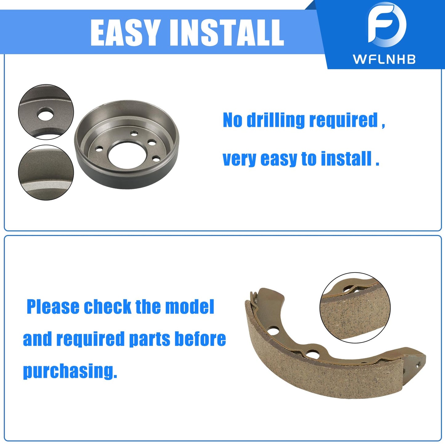 WFLNHB Golf Cart Brake Drums Shoes Kit Replacement for Yamaha G1, G2, G8, G9 1982-1992