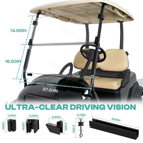 DRIVE UP Club Car Windshield, Golf Cart Windshield Compatible with Club Car 2004-Up Precedent, Onward, Tempo Gas and Electric Golf Carts, Clear Foldable Windshield Impact Resistant and UV Protection