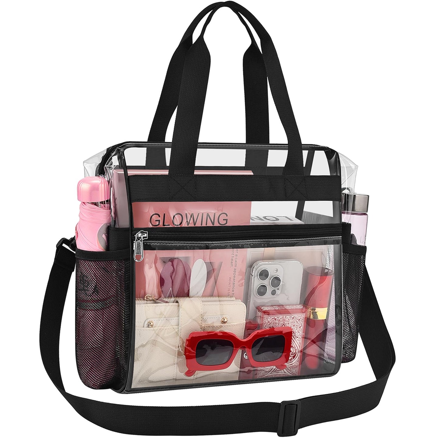 Busiuw Clear Bag for Stadium Events Approved 12x6x12 - Clear Tote Bag Sports Fan Tote Bag with Reinforced Strap for Sport Festival Work Game Day