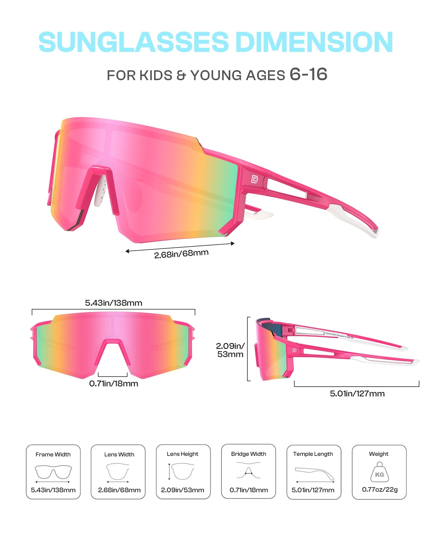 DUCO Kids Baseball Sunglasses for Boys Girls Age 6-16, Polarized