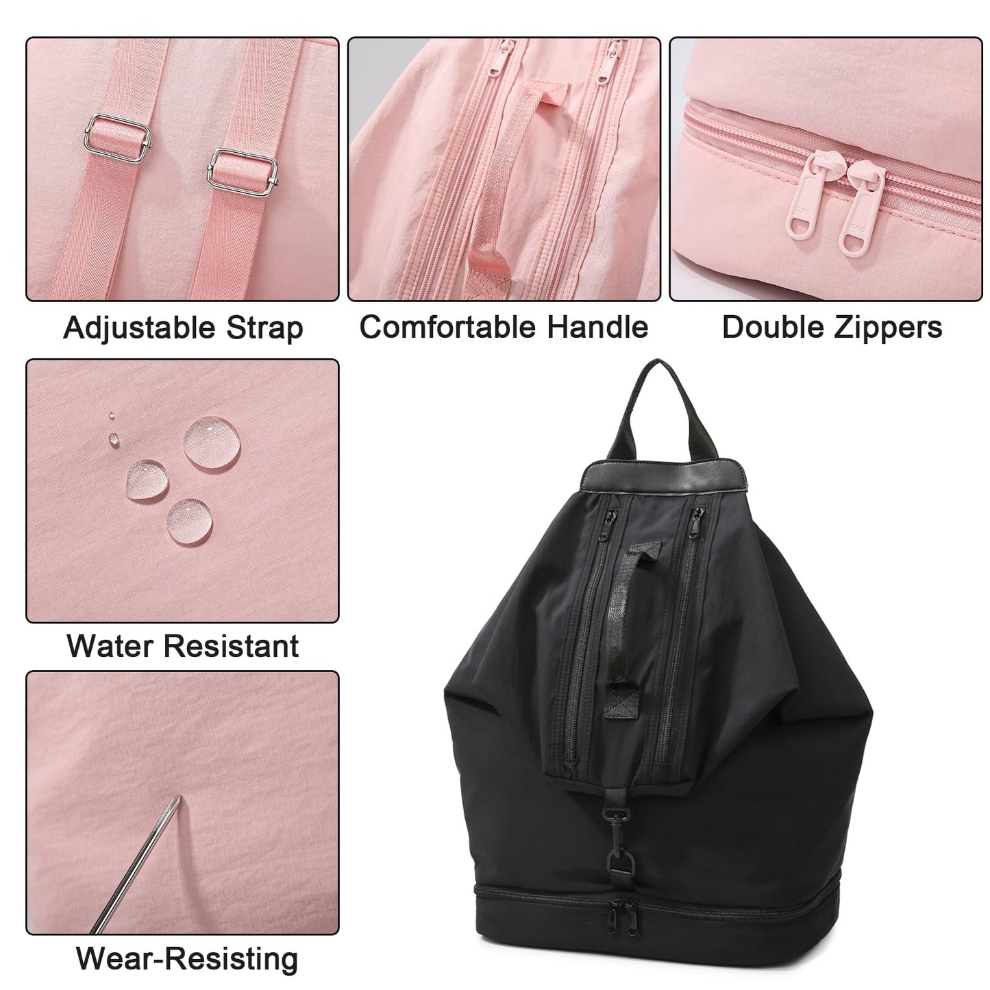 Gym Backpack,Small Gym Bag with Shoe Compartment Lightweight Travel Backpack Workout Sports Casual Daypack for Women or Men-Black
