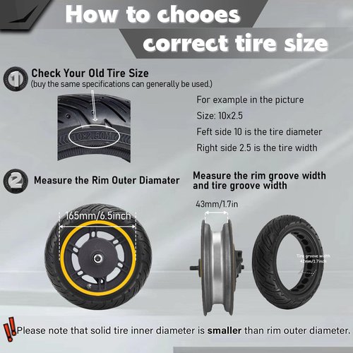 Felixstory 10 Inch Scooter Tire, 10x2.5 60/70-6.5 Solid Rubber Tire Fit for Ninebot Max G30P G30LP G2~Gotrax G4 G5 G6 GMAX Ultra~Hiboy Max 3 Scooter, Anti‑Explosion Solid Hole Tyre
