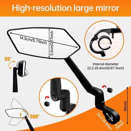 Homieway Bike Mirror, New Foldable Bicycle Mirror for Handlebar Mount, Adjustable 360°Rotatable Bicycle Rear View Mirrors for E-bike, Mountain Bike, City Bikes &Scooter (Left 0.87-1")
