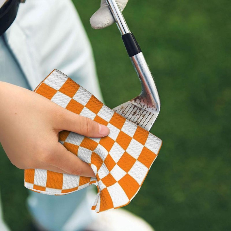 Ylcavgz Orange White Checkered Pattern Golf Towels, Ultra-Fine Fiber Premium Towels, Men's and Women's Golf Gifts