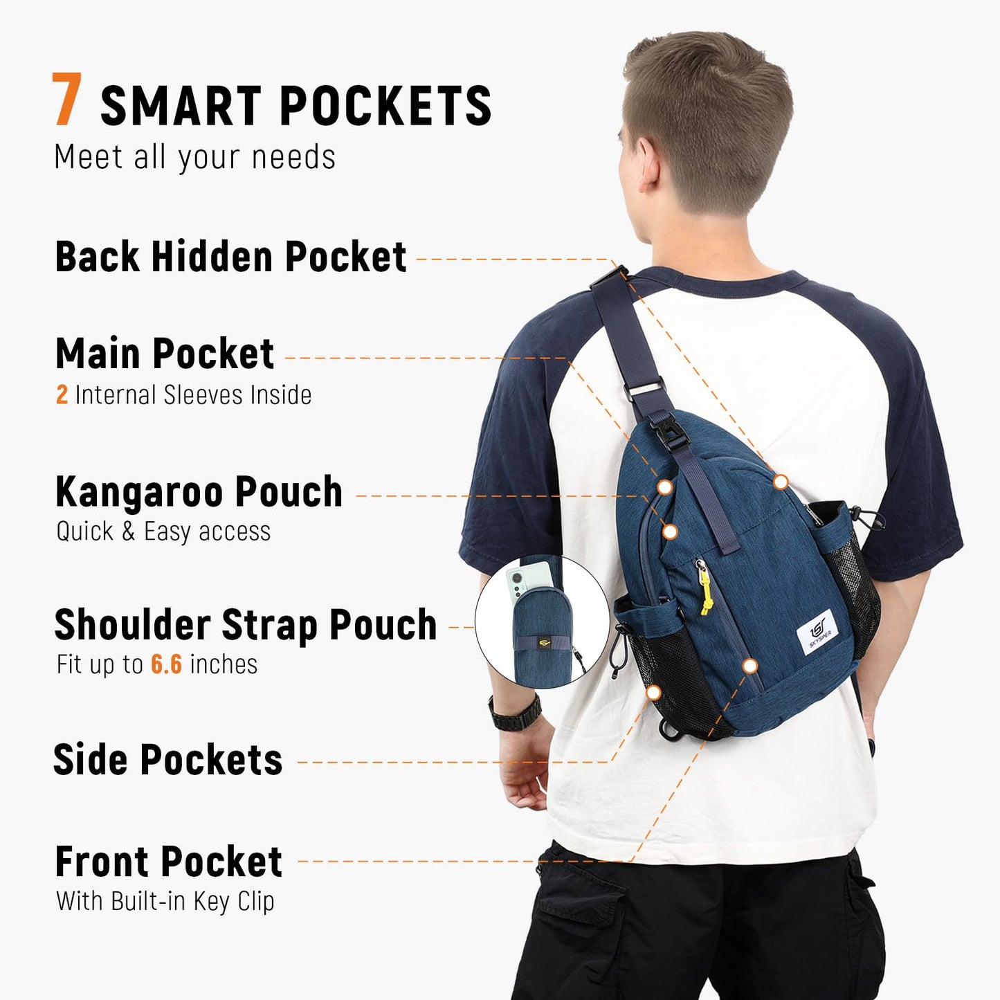 SKYSPER Sling Bag Anti-Theft Crossbody Bag RFID Travel Cross Body Shoulder Sling Backpack(Darkblue)