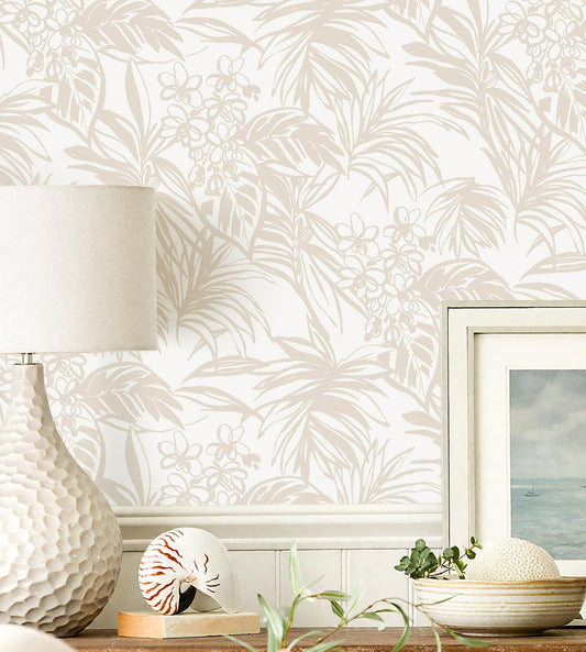 Erfoni 16.9''x118'' Beige Peel and Stick Wallpaper Tropical Leaf Removable Wall Paper Beige Self Adhesive Stick on Wallpaper Modern DIY Contact Paper for Cabinets Accent Wall Waterproof Vinyl Roll