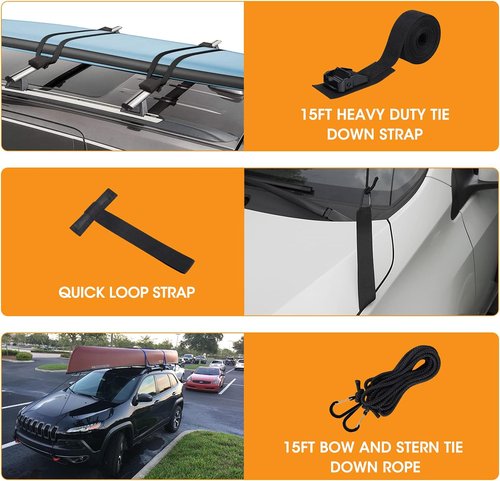 HEYTRIP Roof Rack Pads - 30" Aero Crossbar Pads for Kayak, Surfboard, SUP, Canoe | Includes 15FT Tie-Down Straps & Storage Bag
