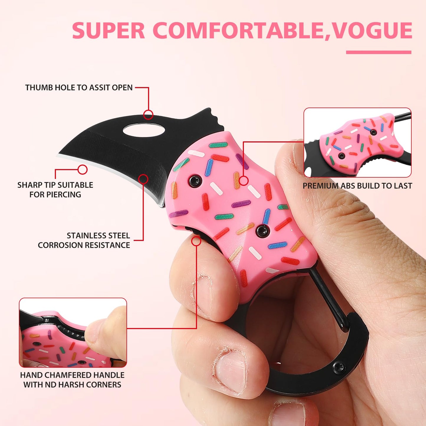 Donut Folding Pocket Utility Knife,1.34''Blade Small EDC Knife,Pink Pocket Knife for Women Men,Cute Folding Knife Box Cutter，Perfect Christmas Gift for Women（Donut）