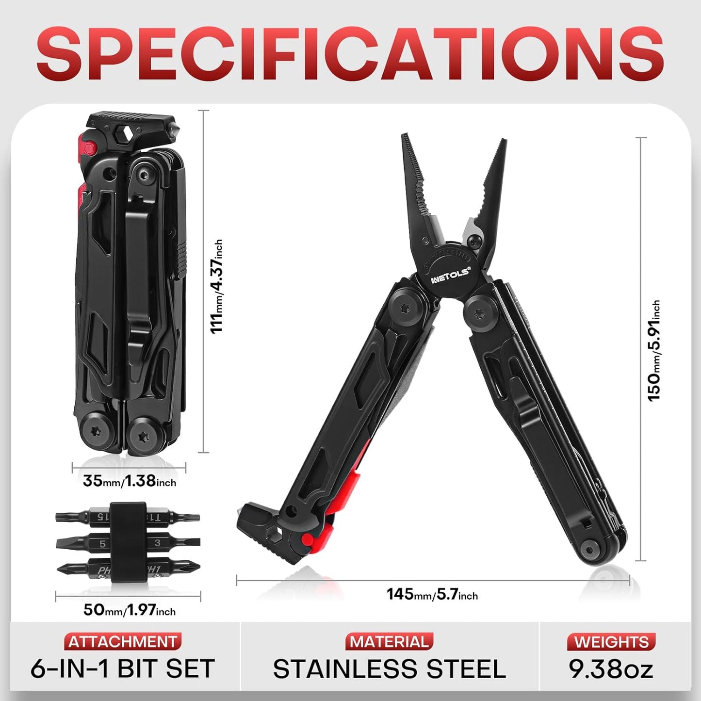 WETOLS 21-in-1 Multitool with Pocket Knife & Pliers - Perfect Christmas Gift for Men & Dads, EDC Survival Gear