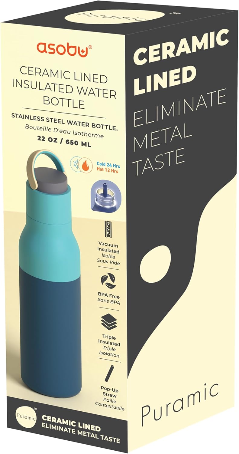 Metro Water Bottle - Double-Lined Insulated Design | Keeps Drinks Cold for 24hrs - 22oz/650ml, BPA Free