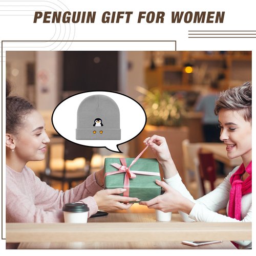 Chicingyou Christmas Penguin Beanie Hat Gifts for Penguin Lovers Winter Knit Hat Embroidered Cute Cuffed Caps for Women Men (Gray)