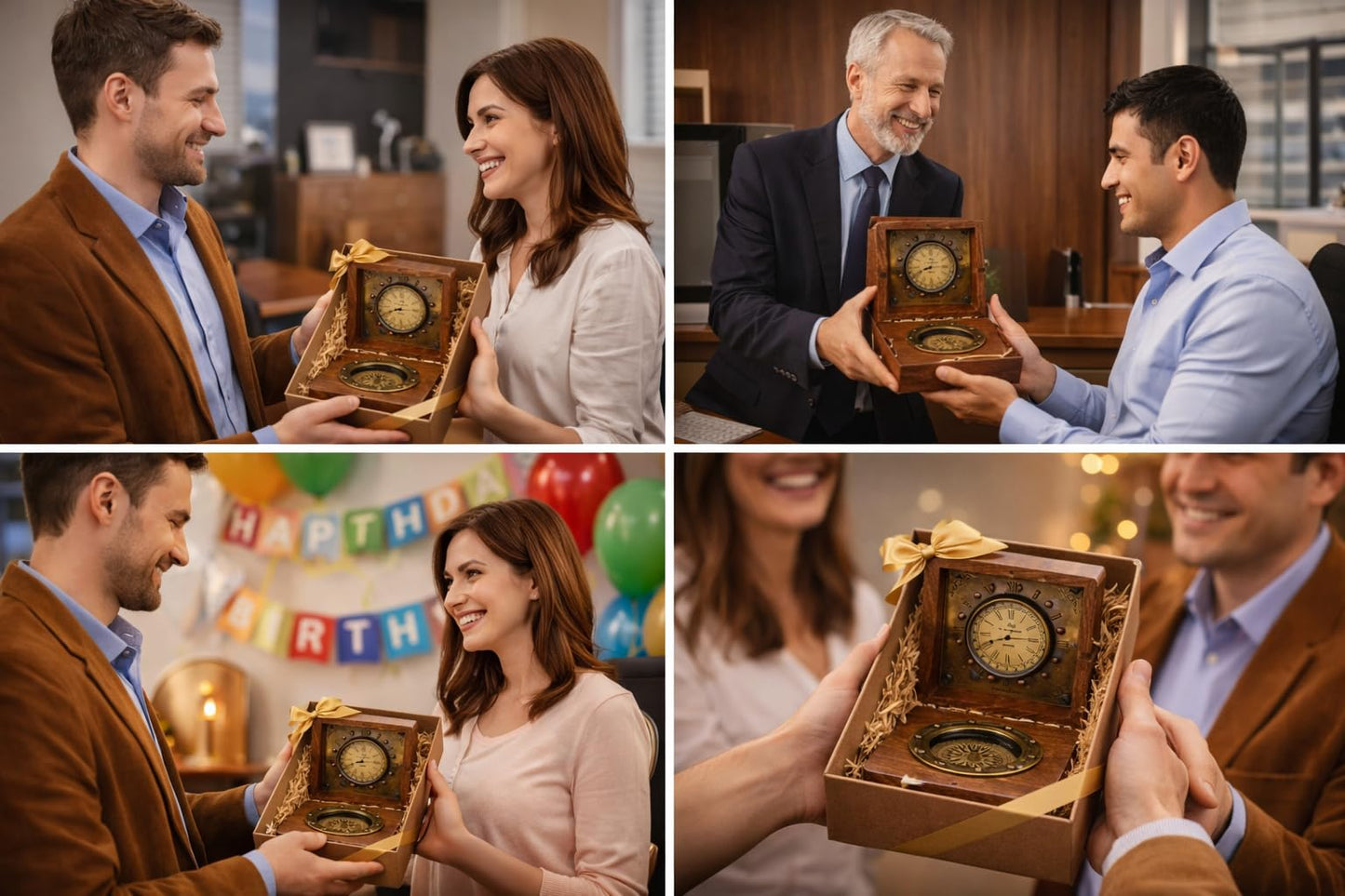 JUNZALINAUTIC Handmade Authentic Clock Compass in Rose Wood Box.