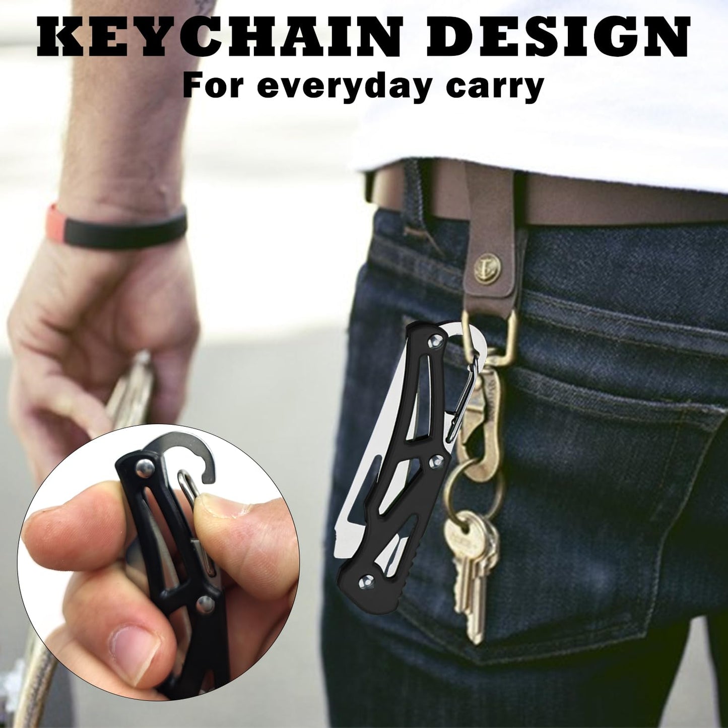 Daemson 4PCS Folding Knives with Keychain Ring, Compact Stainless Steel Pocket Knives, Small Pocket Knife for Outdoor, Camping, Survival, and Everyday Carry (Black, Silver, Blue, Green)