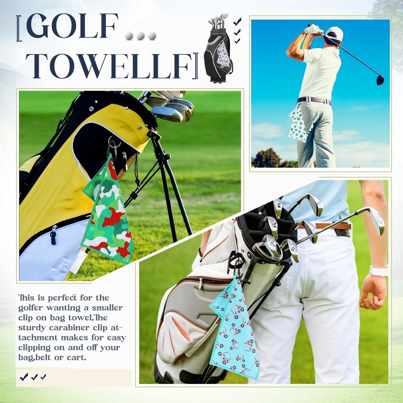 Mindsoft 6 Pack Golf Towels - 12"x6" Waffle Pattern Golf Towel for Golf Bags & Carts - Strong Magnet Hold - Funny Golf Gift