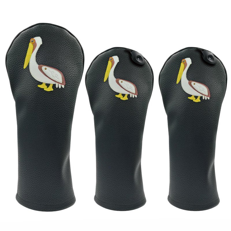 Pelican PU Leather Golf Club Covers Driver Headcovers Fairway Woods Hybrid Protector with Interchangeable Number Tag