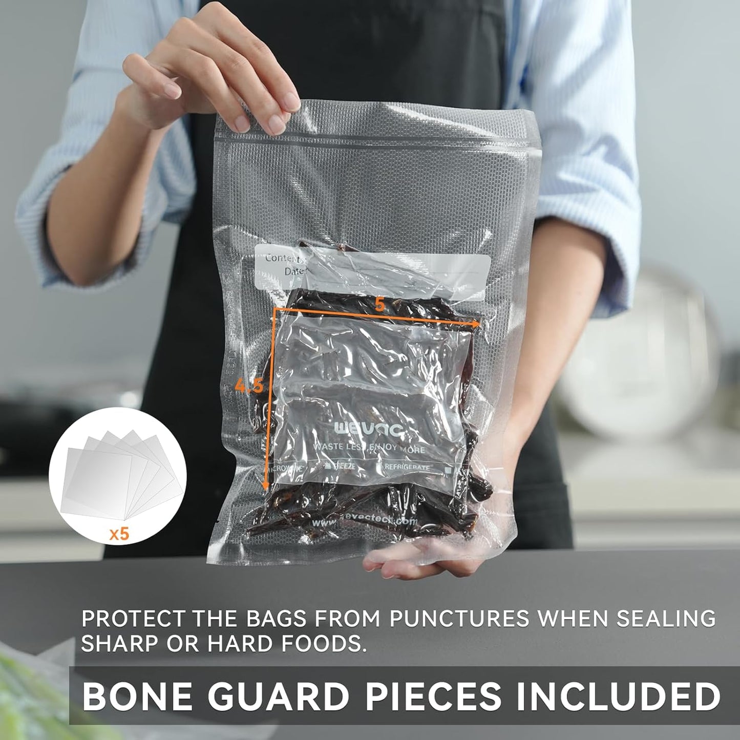 Wevac Vacuum Sealer Bags - Heavy Duty 6" x 10" Precut, 200 Count with Liquid Block & Bone Guard