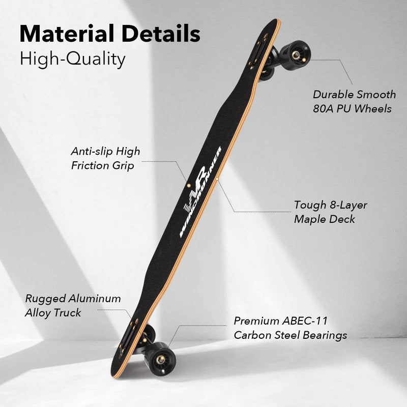 Windrunner 41 inch Freeride Longboard Skateboard,8-Ply Natural Maple Drop Through Freestyle Complete Skateboard Cruiser Pintail for Cruising,Carving,Free-Style and Downhill,Black and White Case