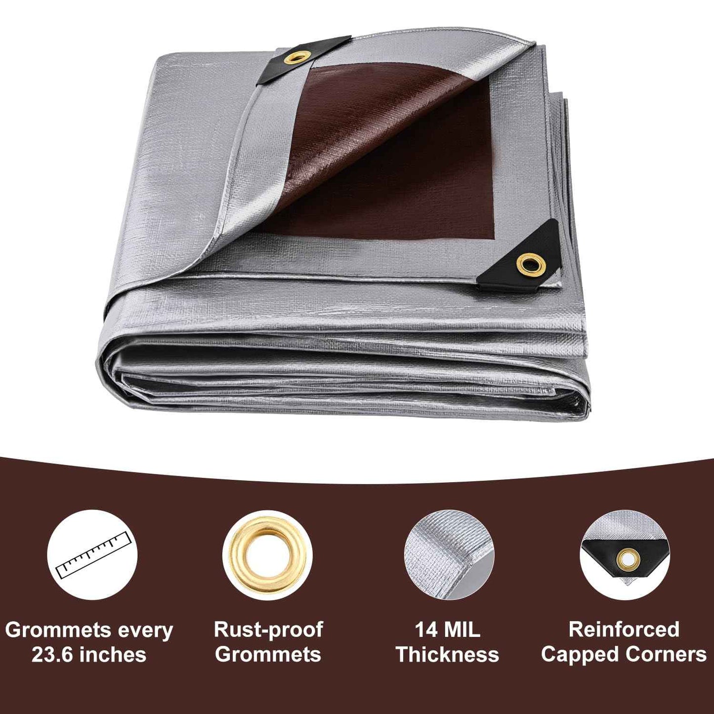 Sunvigor Tarp Waterproof 16x20Ft, Heavy Duty Tarp Cover Extra Thick 14 Mil Tear and UV Resistant, Outdoor Tarps with Grommets and Reinforced Edges for Roof, Camping, Patio, Pool, Boat