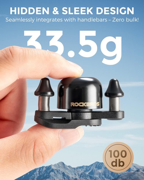 ROCKBROS Bike Bell for Adults 180 Degrees Adjustable Dual-Hammer Bicycle Bell - Loud Brass Ring, Universal Strap-On Mount for Road/Mountain/EBikes, Mini & Stylish Design