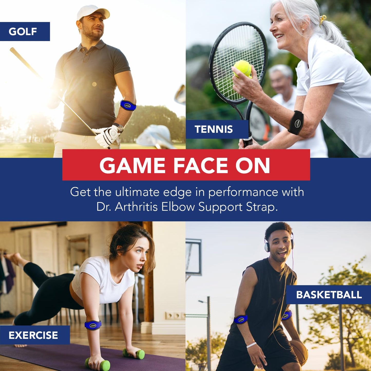 Doctor Developed Tennis Elbow Brace - Durable Tennis Elbow Brace for Tendonitis & Injuries - Comfortable Tennis Elbow Brace for Men & Women - Golfers Elbow Brace with Doctor Handbook (Single, Blue)
