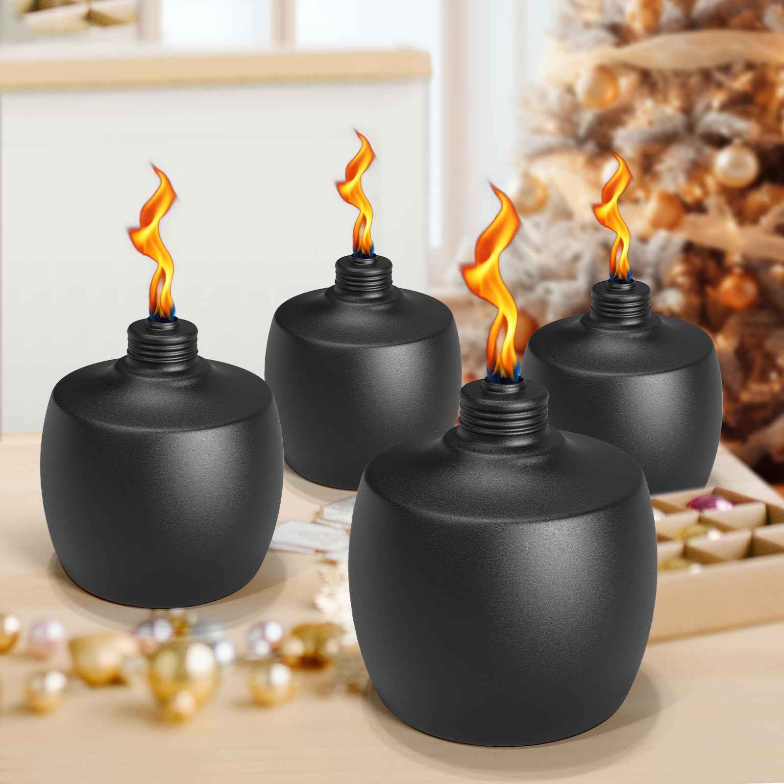 FALBAWR 2-Pack Citronella Tabletop Torches, 21.5 oz Table Top Torches for Outdoor, Metal Oil Burner Candles, Garden Torches with Fiberglass Wick for Yard, Patio, Deck, Garden, Party, Landscape