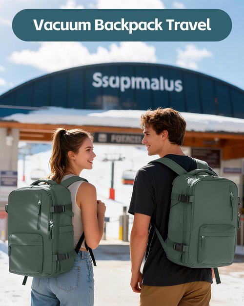 Vacuum Backpack Travel with Pump Vacpack for Women Men Compression Backpack Airplane Approved Personal ltem Bag with Vacuum System Mochila de vacío Cabin Bag Carry On with Airbag,Army Green