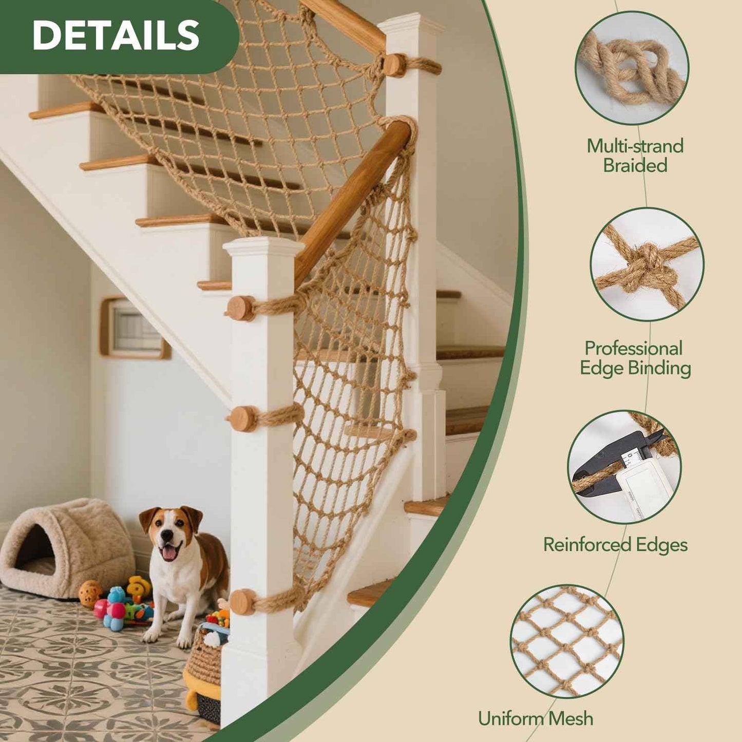 Jute Hemp Rope Net - 3.3x6.6FT, Balcony and Stair Barrier, Playground Safety Nets, Outdoor Climbing Nets, Perfect for Indoor/Outdoor Wall, Garden, or Hammock Decor Net