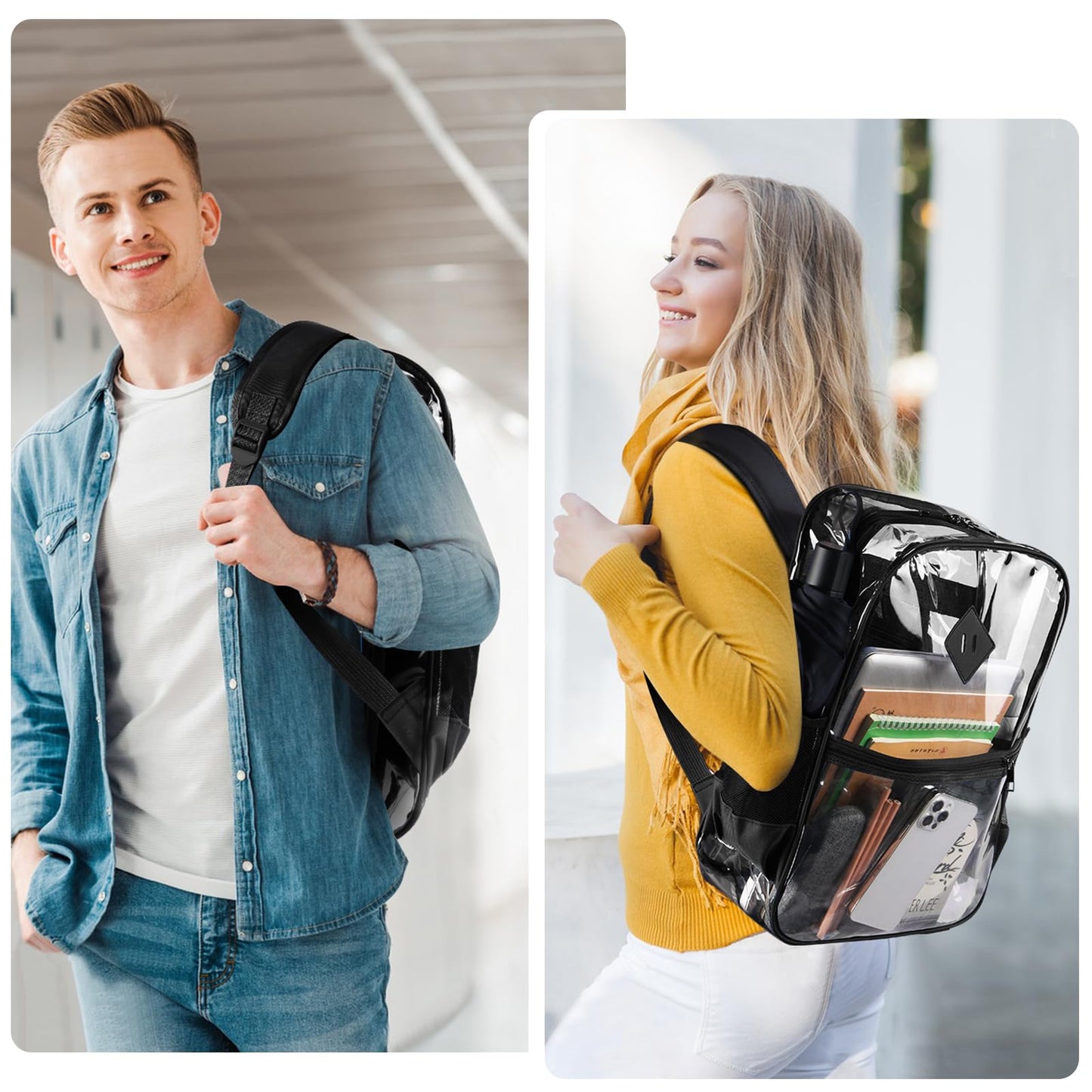 VGJ Clear backpack,Clear Backpack for School,Heavy Duty PVC Transparent Backpack, With Water-Resistant PVC Plastic Material and Ruggedly Ruinforced Shoulder Straps