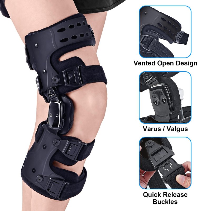 RISURRY OA Unloader Knee Brace- Unloader Knee Brace for Osteoarthritis, Arthritis Pain, Cartilage Repair, Bone on Bone Knee Joint Pain, Lateral Degeneration Knee Support (Black Right)