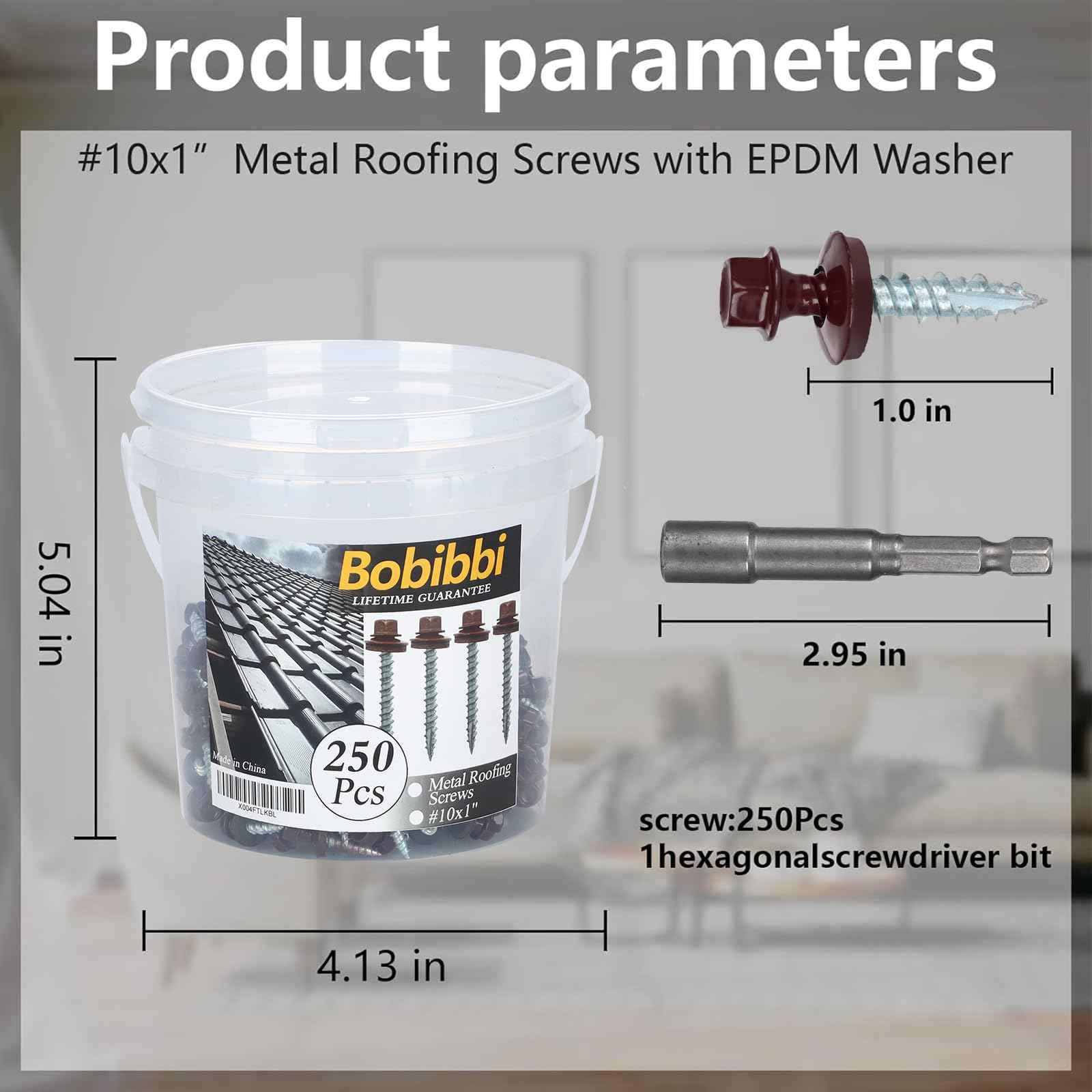 Metal Roofing Screws 10 x 1 inch, Brown Hex Head Sheet Metal Roof Screw with EPDM Washer for Corrugated Roofing (250Pcs)